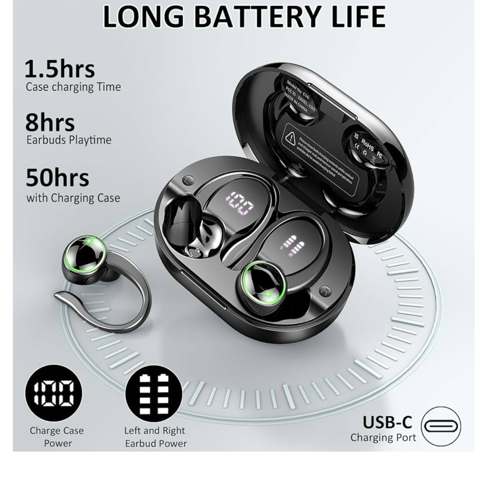 Wireless Earbuds Bluetooth 5.4 Headphones Over-Ear buds w/ Noise Cancelling